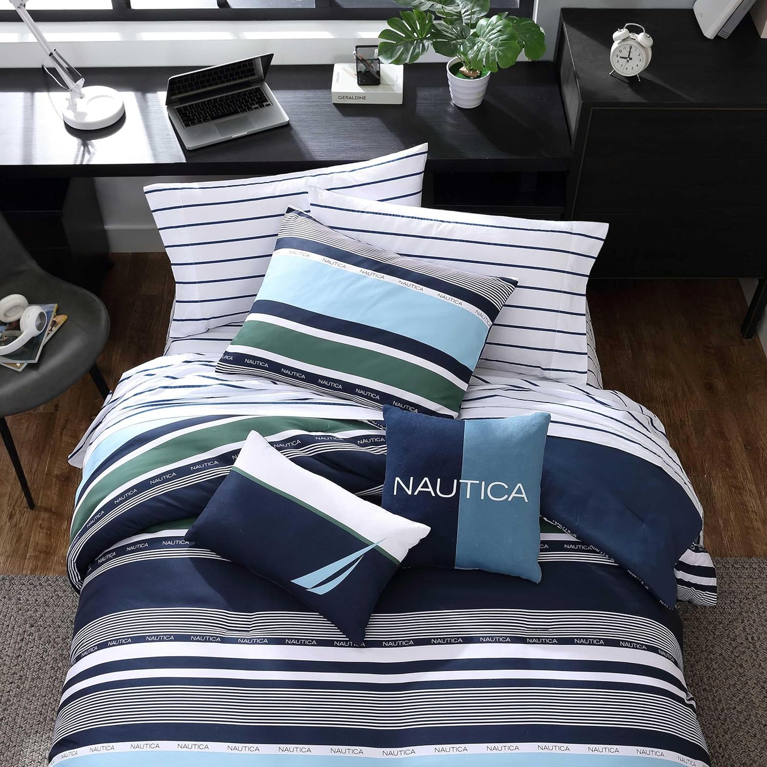 Nautica Full Comforter Set with Matching Sham and Throw Pillows