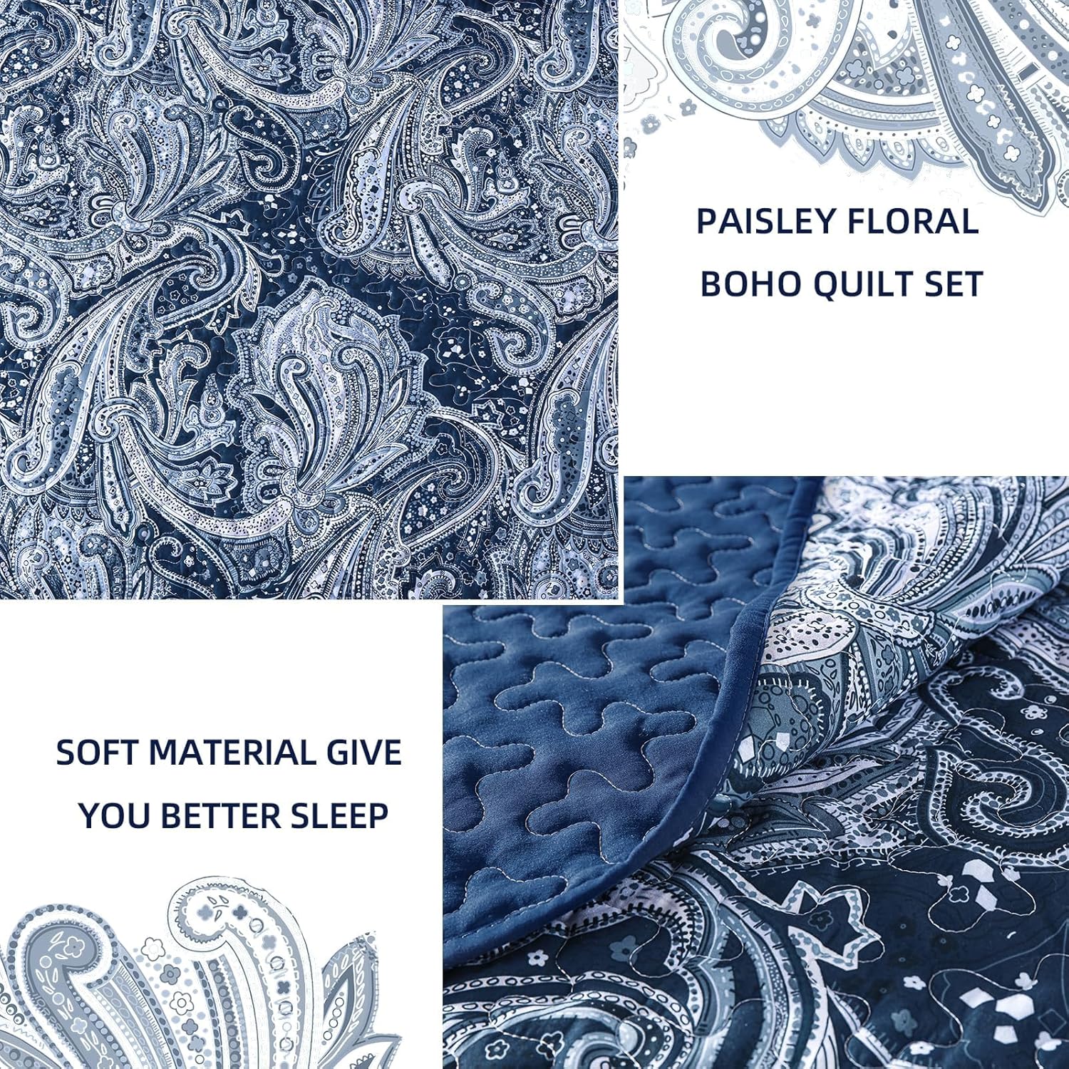 DJY Navy Paisley Quilt Set California King Size