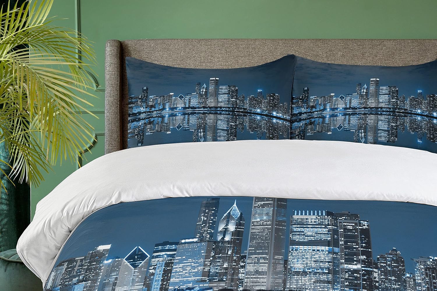 Ambesonne Chicago Skyline Duvet Cover Set King Size Dark Blue