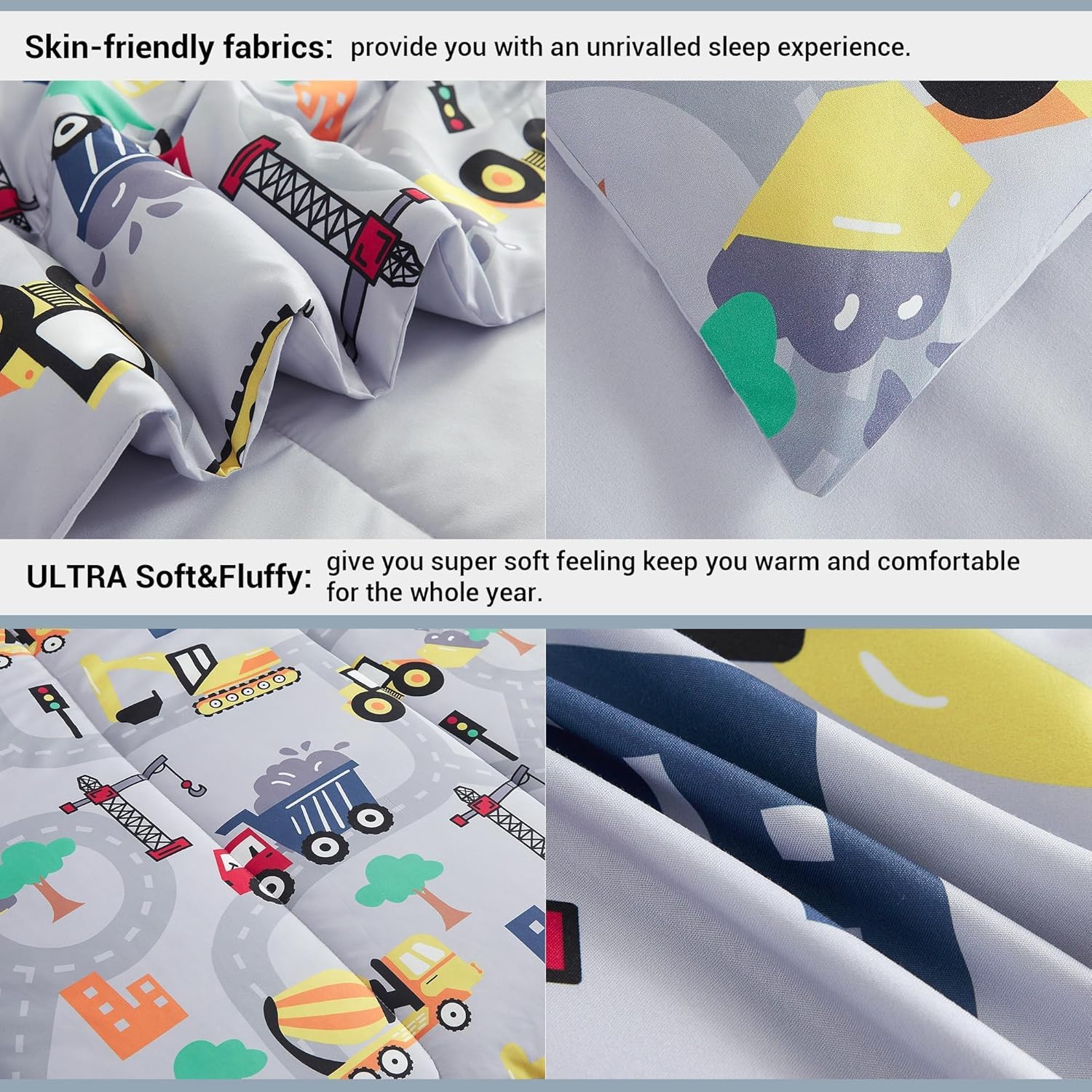 Mooreeke Kids Twin Comforter Set with Excavator Design