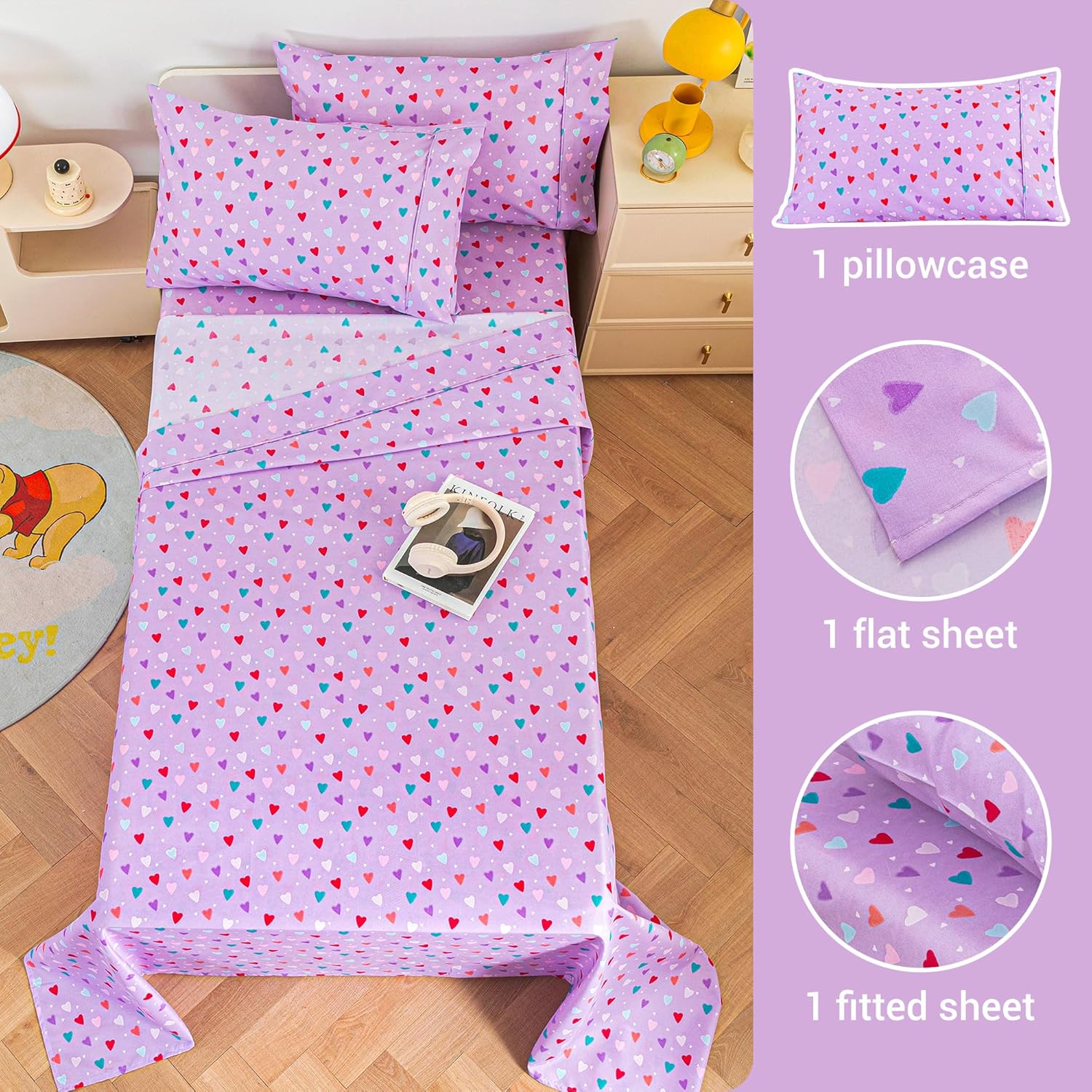 Viviland 3-Piece Girls Purple Twin Sheet Set