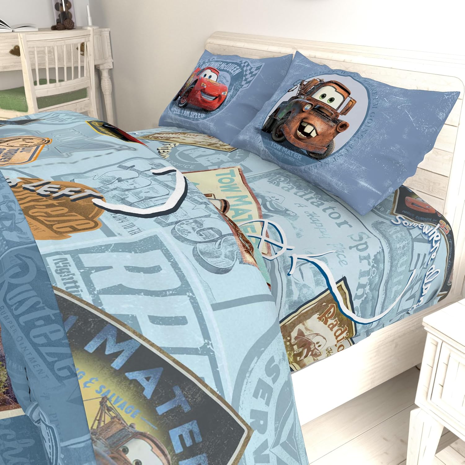 Jay Franco Disney Pixar Cars Tune Up Blue Gray 4 Piece Sheet Set