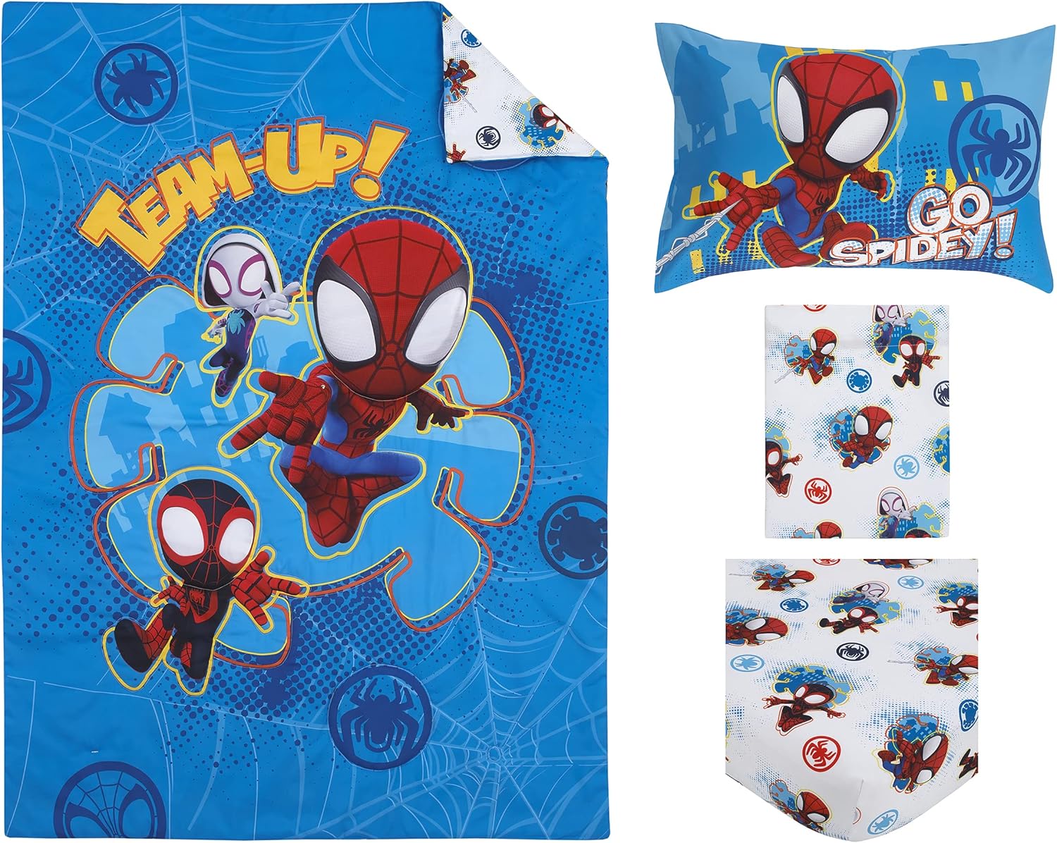 Marvel Spidey Team 4-Piece Toddler Bed Set - Red White Blue