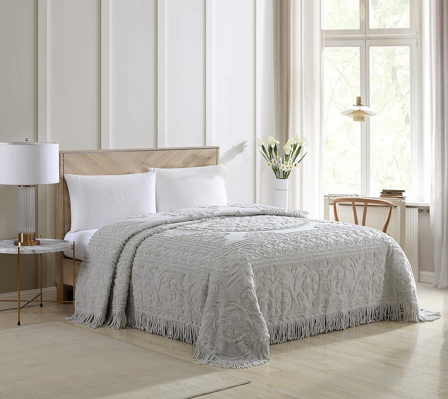 Beatrice Home Fashions Medallion Chenille Bedspread King Gray