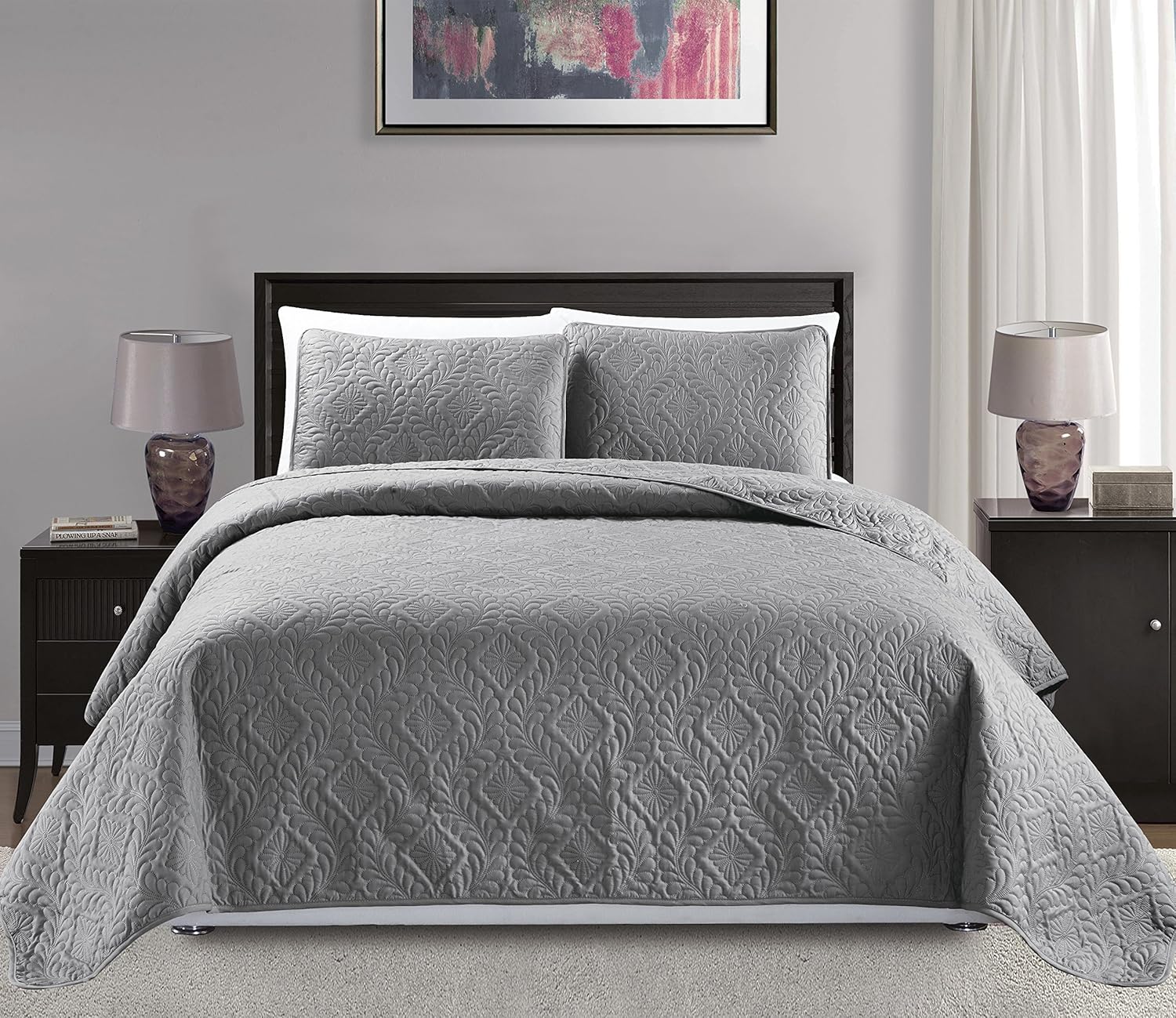 MK Home 3pc KingCal King Diamond Bedspread Cover Set