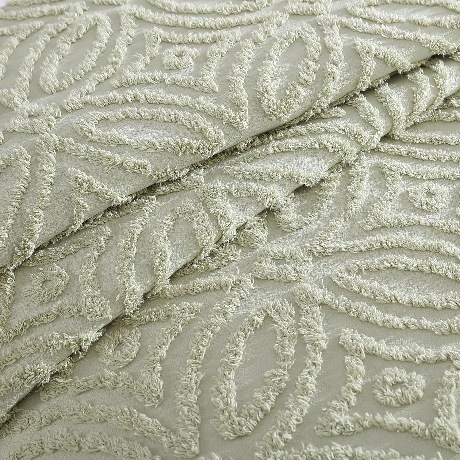 Beatrice Home Fashions Wedding Ring Chenille Bedspread Full Sage 1